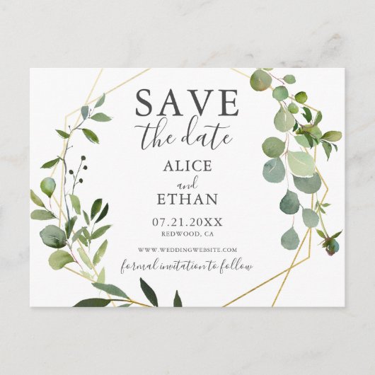 Carte Postale Faire-part Mariage Enregistrer La Date Verdure Botanique (Devant)