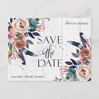Carte Postale Faire-part Mariage Enregistrer Les Dates | Boho Blue & Misty