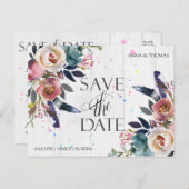 Carte Postale Faire-part Mariage Enregistrer Les Dates | Boho Blue & Misty  (Devant / Derrière)