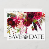 Carte Postale Faire-part Mariage Enregistrer Les Dates | Boho floral (Devant / Derrière)