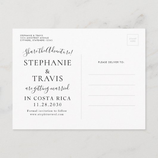 Carte Postale Faire-part Mariage étranger Destination Enregistrer la date C (Dos)