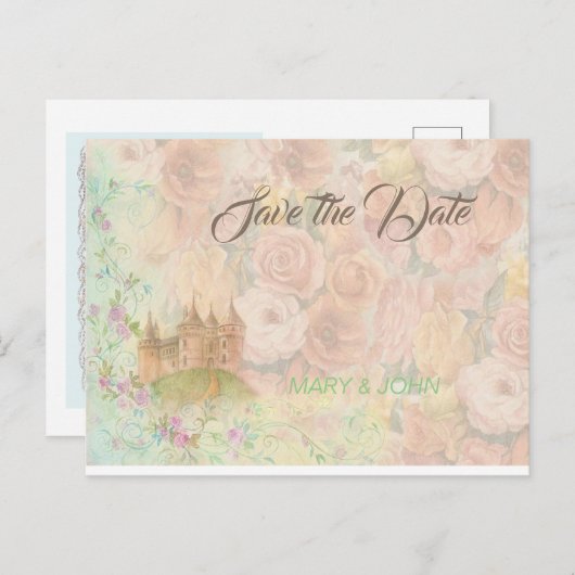 Carte Postale Faire-part Mariage Fairytale Enregistrer la date (Devant / Derrière)