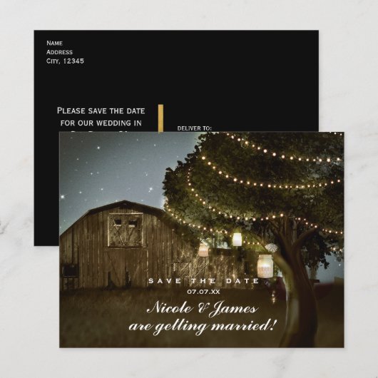 Carte Postale Faire-part Mariage Fête Champêtre & Lumières dans les Arbres  (Devant / Derrière)