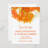 Carte Postale Faire-part Mariage Feuilles d'Érable d'Automne Enregistrez la (Devant / Derrière)