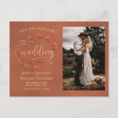 Carte Postale Faire-part Mariage Feuilles en terre cuite Enregistrer la dat (Devant)