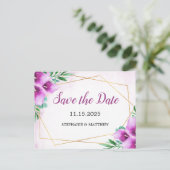 Carte Postale Faire-part Mariage Fleur de Lys Pourpre Géométrique Enregistr (Debout devant)