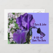 Carte Postale Faire-part Mariage Fleur Iris Violet Enregistrer La Date (Devant / Derrière)