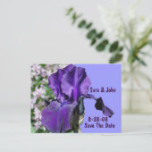 Carte Postale Faire-part Mariage Fleur Iris Violet Enregistrer La Date (Debout devant)