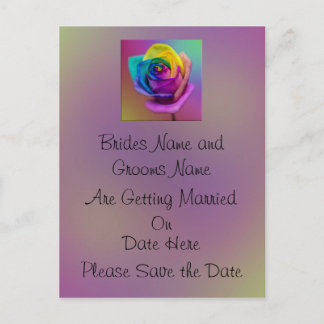 Carte Postale Faire-part Mariage Fleur Rose Arc-en-ciel Enregistrer la date