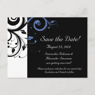 Carte Postale Faire-part Mariage Fleuris Bleu Periwinkle Noir Cornflower