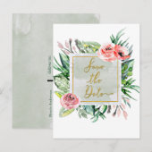 Carte Postale Faire-part Mariage Fleurs Aquarelle Moderne Économisez la Dat (Devant / Derrière)