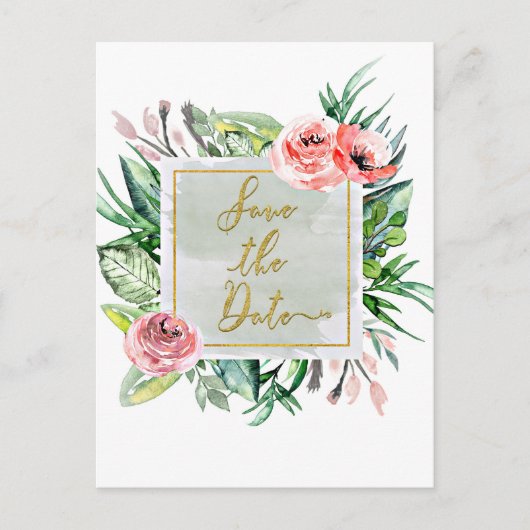 Carte Postale Faire-part Mariage Fleurs Aquarelle Moderne Économisez la Dat (Devant)