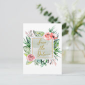 Carte Postale Faire-part Mariage Fleurs Aquarelle Moderne Économisez la Dat (Debout devant)