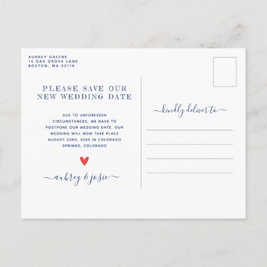 Carte Postale Faire-part Mariage Fleurs Arc-en-ciel Reporté (Dos)