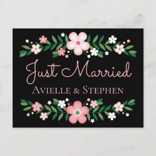 Carte Postale Faire-part Mariage Fleurs Noires Just Married Fleurs Roses