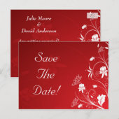 Carte Postale Faire-part Mariage Fleurs Rouges et Blanches Modernes Enregis (Devant / Derrière)