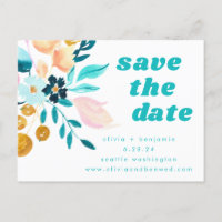 Mariage Floral Aquarelle Bleu Sarcelle et Or Bohèm