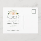 Carte Postale Faire-part Mariage floral aquarelle pêche teintée & feuillage (Dos)