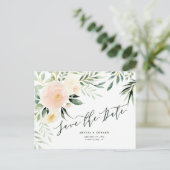 Carte Postale Faire-part Mariage floral aquarelle pêche teintée & feuillage (Debout devant)