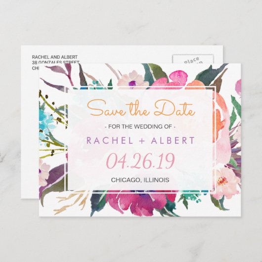 Carte Postale Faire-part Mariage floral botanique moderne Enregistrer la da (Devant / Derrière)