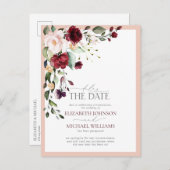 Carte Postale Faire-part Mariage Floral Burgundy Blush Report de Date (Devant / Derrière)