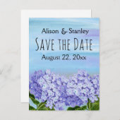 Carte Postale Faire-part Mariage floral d'hydrangée bleu violet Enregistrer (Devant / Derrière)