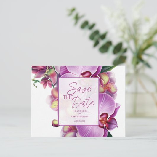 Carte Postale Faire-part Mariage floral Enregistrer la date Photo & QR Code (Debout devant)
