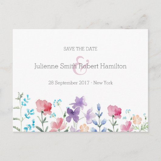 Carte Postale Faire-part Mariage floral fleur sauvage Enregistrer la date C (Devant)