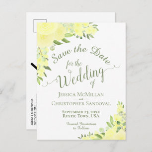 Carte Postale Faire-part Mariage floral jaune Enregistrer la date Calligrap