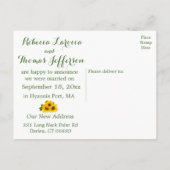 Carte Postale Faire-part Mariage floral jaune vert tournesol juste mariés (Dos)