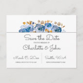 Carte Postale Faire-part Mariage Floral Or Bleu (Devant)