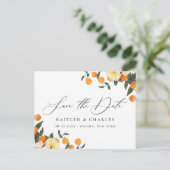 Carte Postale Faire-part Mariage Floral Orange Citrus Enregistrer la date (Debout devant)