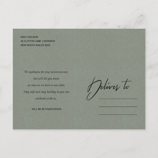 CARTE POSTALE FAIRE-PART MARIAGE FLORAL ROSE POINTE BLEUSH SUBTILE POSTPONE (Dos)