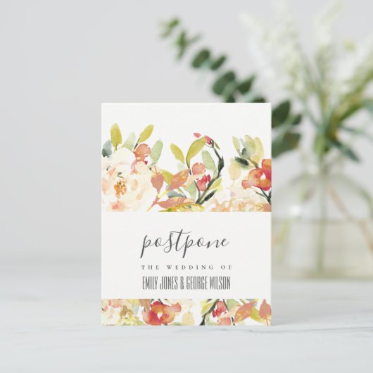 CARTE POSTALE FAIRE-PART MARIAGE FLORAL ROSE POINTE BLEUSH SUBTILE POSTPONE (Debout devant)
