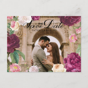 Carte Postale Faire-part Mariage floral vert émeraude et or