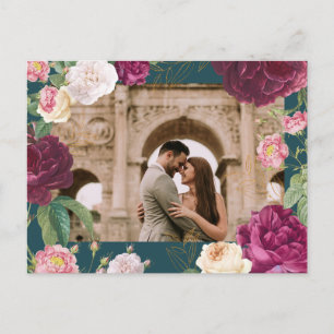 Carte Postale Faire-part Mariage floral vert émeraude et or