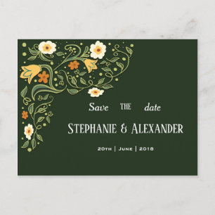 Carte Postale Faire-part Mariage floral vert Enregistrer la date