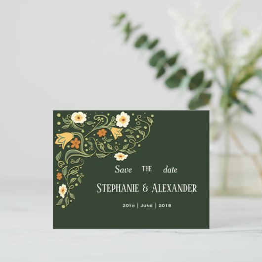Carte Postale Faire-part Mariage floral vert Enregistrer la date (Debout devant)