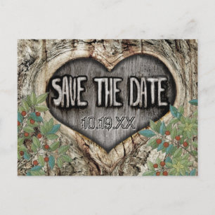 Carte Postale Faire-part Mariage forestier Coeur rustique dans l'arbre Enre