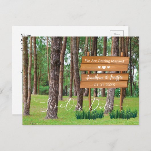 Carte Postale Faire-part Mariage Forêt et Nature Sauvez la date (Devant / Derrière)