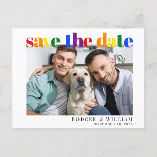 Carte Postale Faire-part Mariage Gay Arc-en-ciel Photo Enregistrer la Date