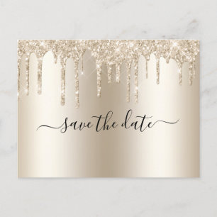Carte Postale Faire-part Mariage Glamour Tendance avec Champagne Ruisselant