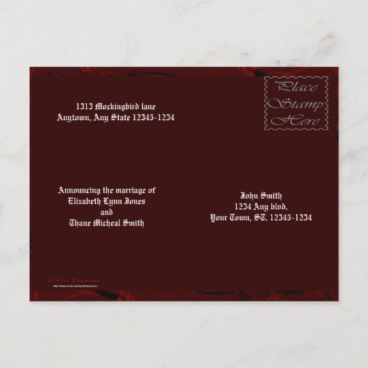 Carte Postale Faire-part Mariage gothique de vampire de proclamation (Dos)