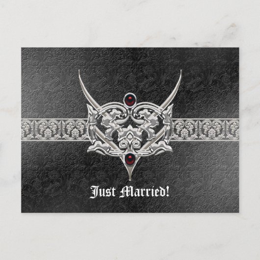 Carte Postale Faire-part Mariage gothique de vampire en cuir faux orné de b (Devant)