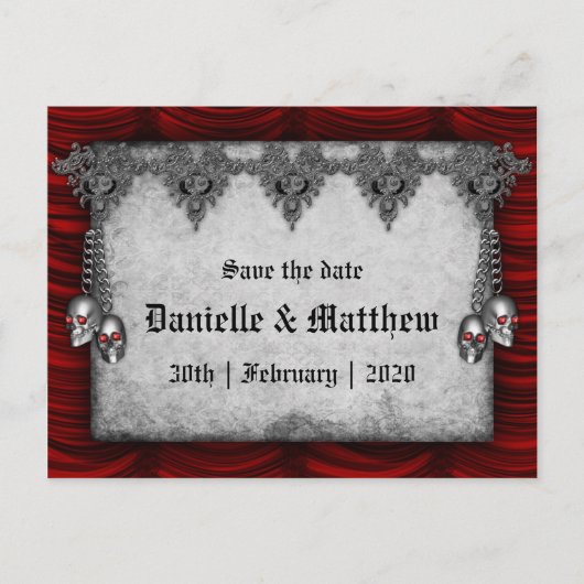 Carte Postale Faire-part Mariage gothique rouge Enregistrer la date (Devant)