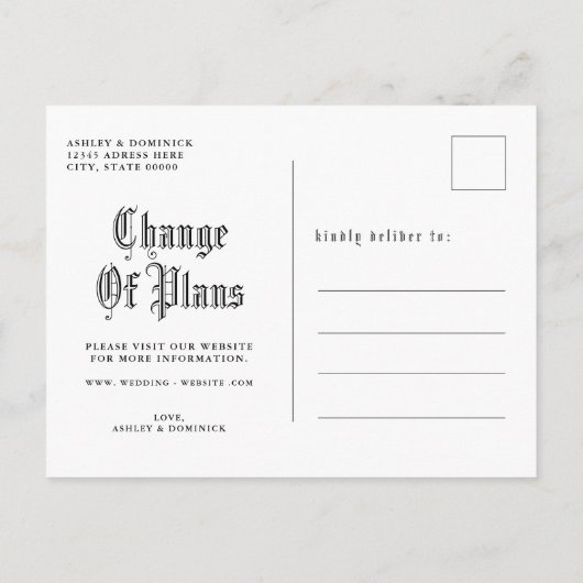 Carte Postale Faire-part Mariage gothique simple Modifier (Dos)