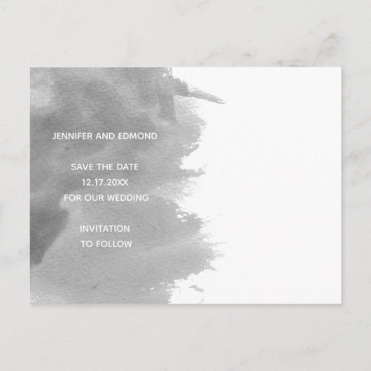 Carte Postale Faire-part Mariage gris aquarelle moderne Enregistrer la date (Dos)