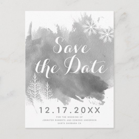Carte Postale Faire-part Mariage gris aquarelle moderne Enregistrer la date (Devant)