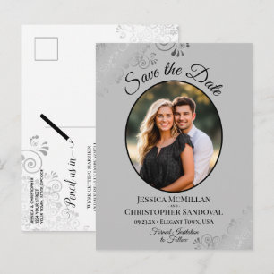 Carte Postale Faire-part Mariage gris argenté en dentelle Save the Date ova