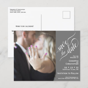 Carte Postale Faire-part Mariage gris Enregistrer la date Photo & Calligrap